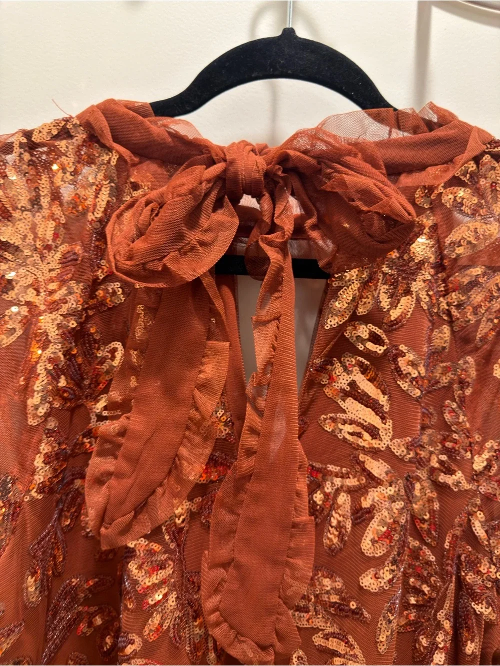 Anthropologie Copper Sequin Leaf Mesh Blouse Large New with tags - Picture 9 of 12